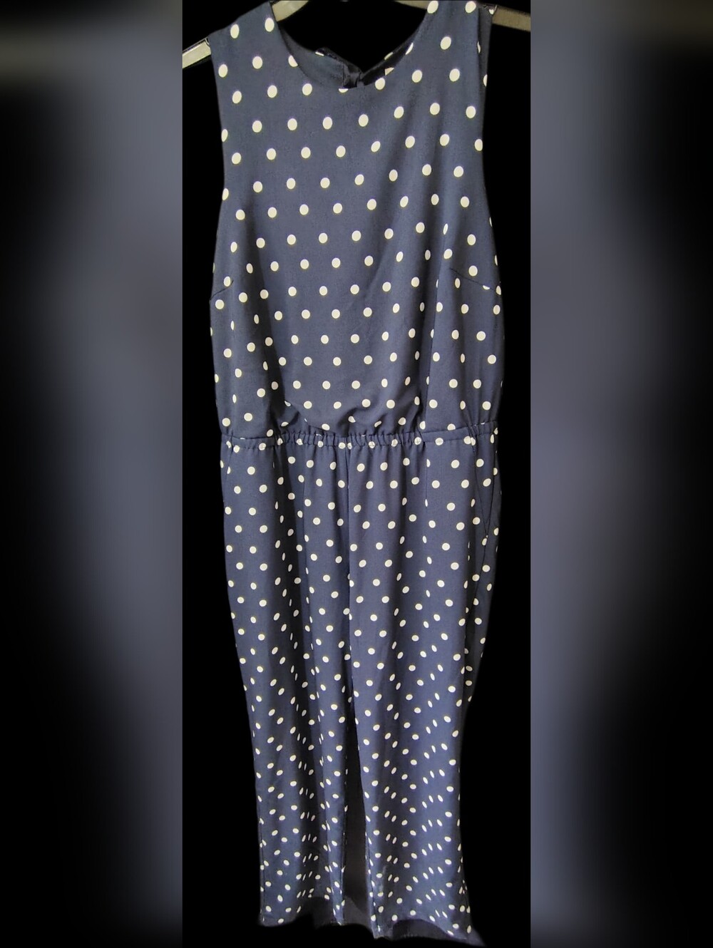 NWT Spense Navy Blue & White Polka-dot Sleeveless Jumpsuit SZ 14